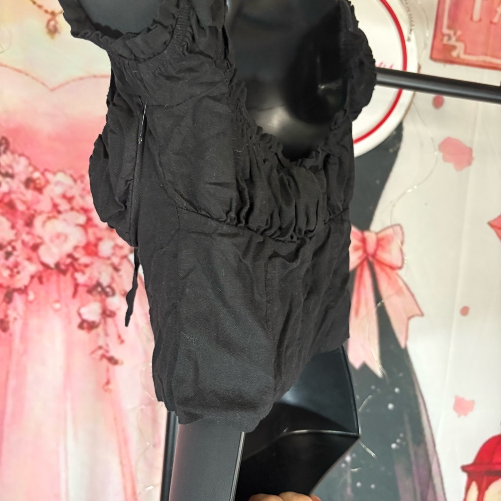 Princess Polly Black Puff-Sleeve Tie-Front Crop Top Sz 6 - Picture 8 of 12